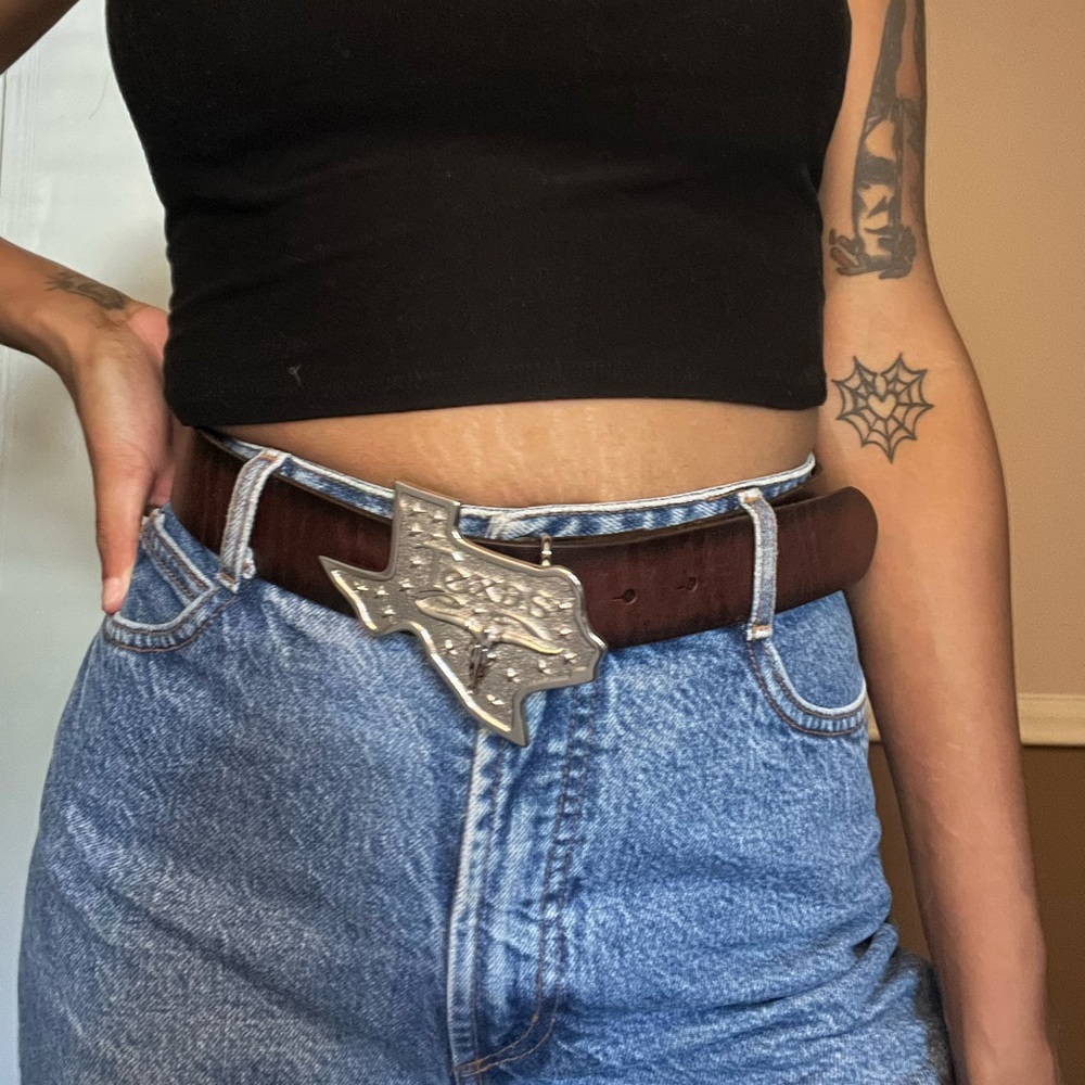 Brown Belt with Texas Silver Buckle